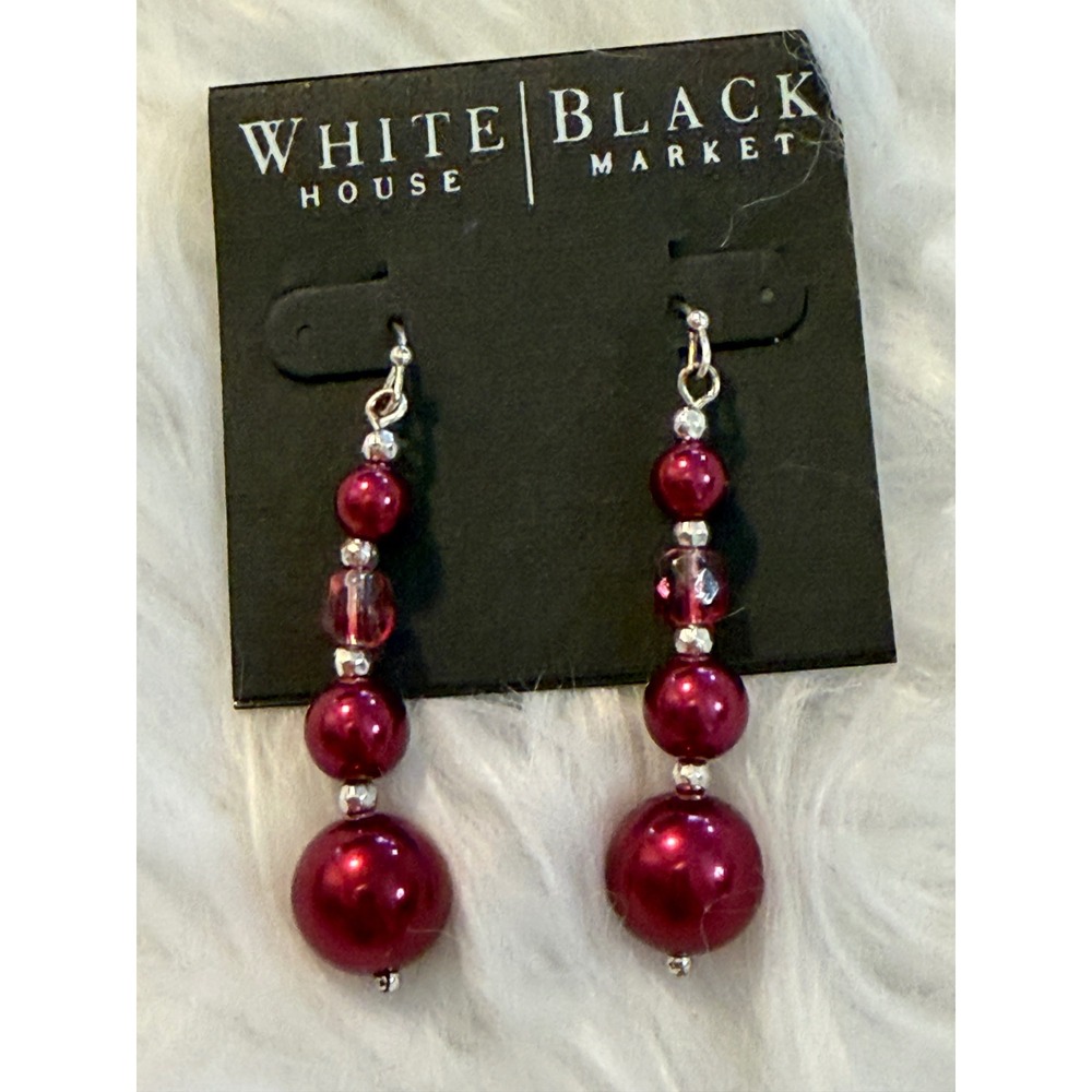 White House Black Market Burgundy Faux Pearl Glass Bead Drop Earrings 570029405